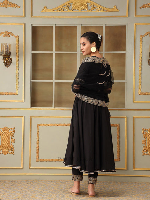 Pomcha Jaipur Saadgi Sunheri Lace Black Anarkali Set